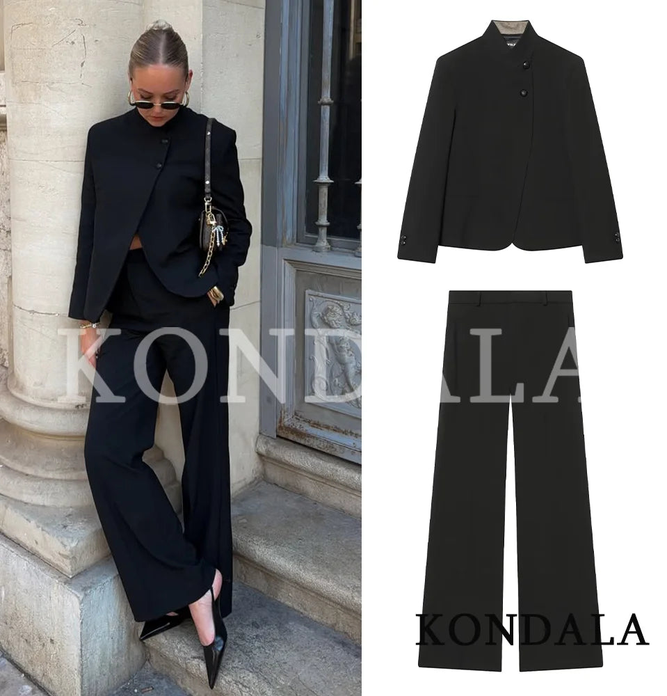 KONDALA High-Street Pendler-Hosenset für Damen: Blazer mit Knöpfen und High-Waist-Hose, Neue Frühjahrsmode 2026, Minimalistisches Damen-Set