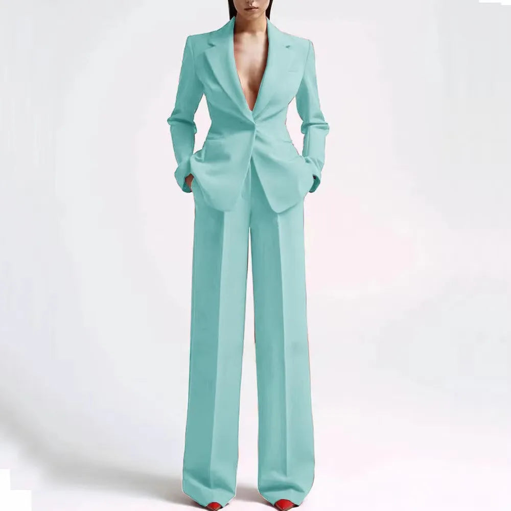 Neue elegante Hosenanzüge für Damen im Western-Stil, einfarbiges 2-teiliges Set, das Ihre Silhouette für den Alltag und die Freizeit ausglättet.