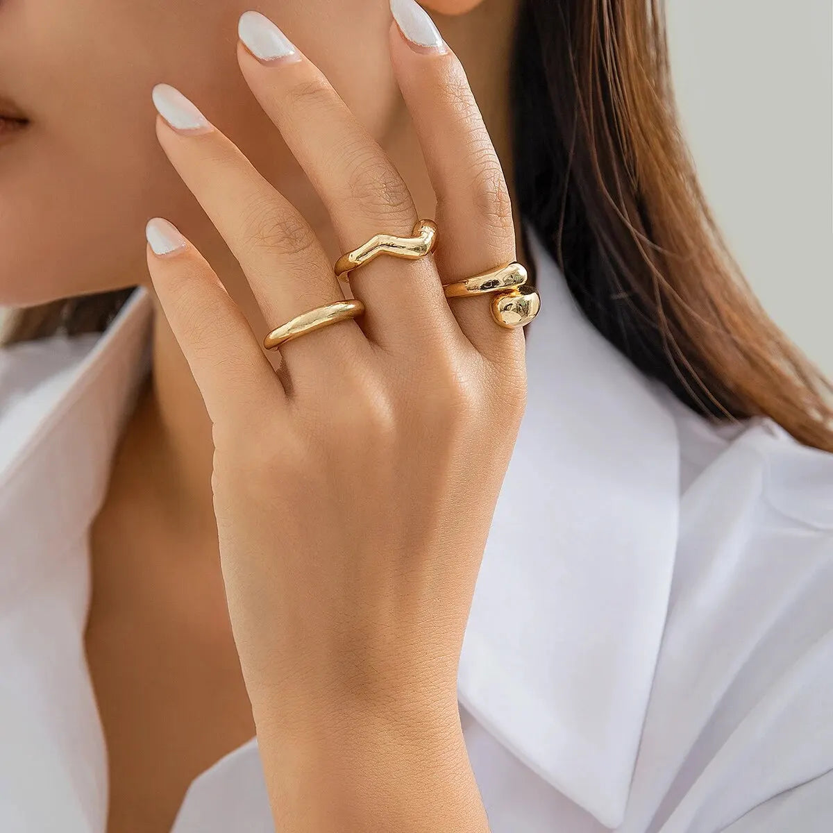 3Pcs Trendy Kreative Geometrische Welle Geformt Ring Set für Frauen Design Unregelmäßige Einstellbare Offenen Ring Finger Schmuck Zubehör