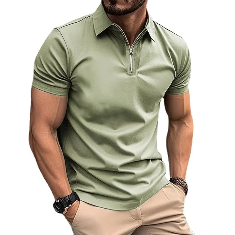 Sommer-Poloshirts für Herren, Hemden mit Viertelreißverschluss, lässig, klassisch, leicht, kurzärmelig, Hemd mit Kragen, atmungsaktiv, Streetwear