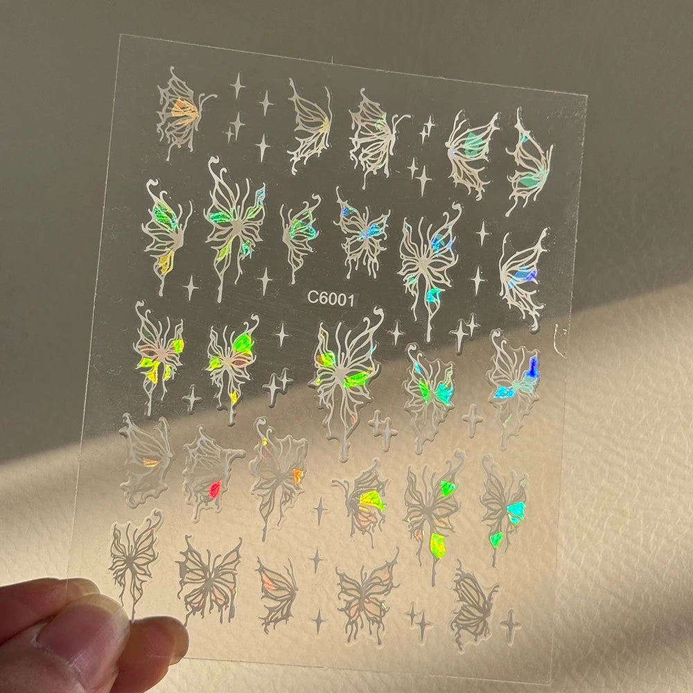 1 Stück Schillernder Schmetterling Nagelkunst-Aufkleber 5D Katzenauge Glitzer Bunter Schmetterling Sternenlicht Nagelaufkleber Selbstklebende Nageldekoration