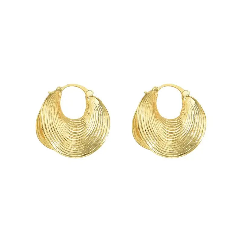 Einzigartige geometrische unregelmäßige gestreifte große Ohrschnalle-Ohrringe für Frauen, kreative Metall-Gold-Farbe, fächerförmiger Ohrring, Schmuck, Geschenk