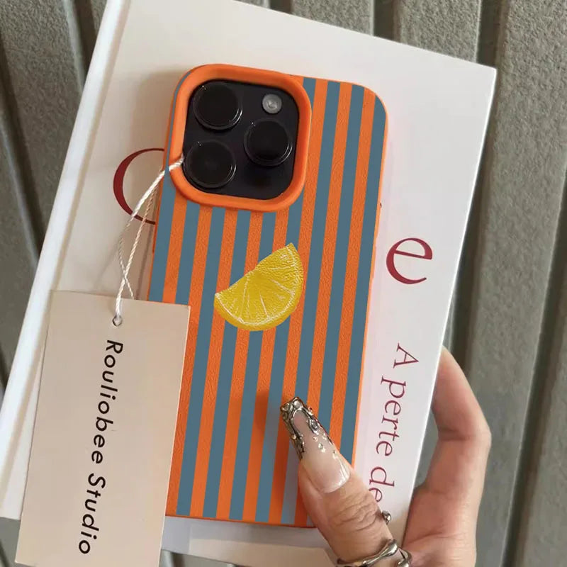 Für iPhone 17 16 15 14 13 12 11 Pro Max Hülle Blau gestreift Zitronenfrisches Muster Cover für iPhone XS X XR 16 Plus 16e Soft Funda
