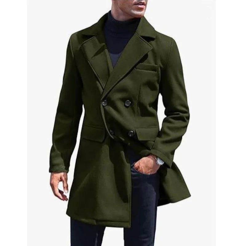 Herren Winter Mittellanger Mantel Wolle Warme Mäntel Futter Zweireiher Revers Jacke Street Wear Herrenbekleidung Oberbekleidung