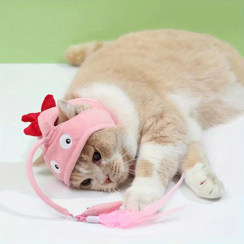 Verstellbares interaktives Katzen-Kopfbedeckungsspielzeug – Haustier-Teaser-Spielzeug für Stunden Spaß, Katzen-Cosplay-Zubehör