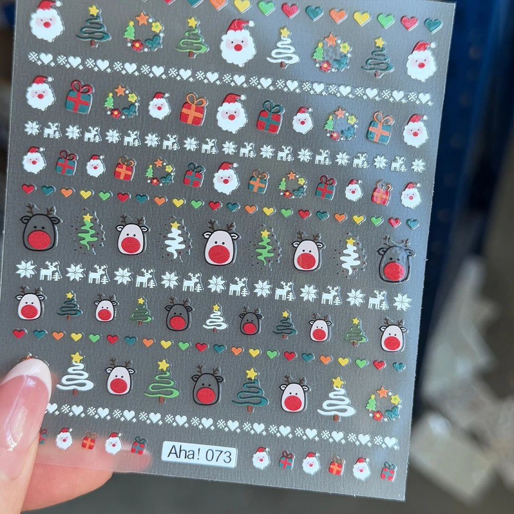 1 stücke 3D Weihnachten Santa Claus Schneeflocke Nagel Aufkleber Winter Weihnachten Nette Cartoon Schneemann Bär Elch Nagel Aufkleber Weihnachten Nagel decora