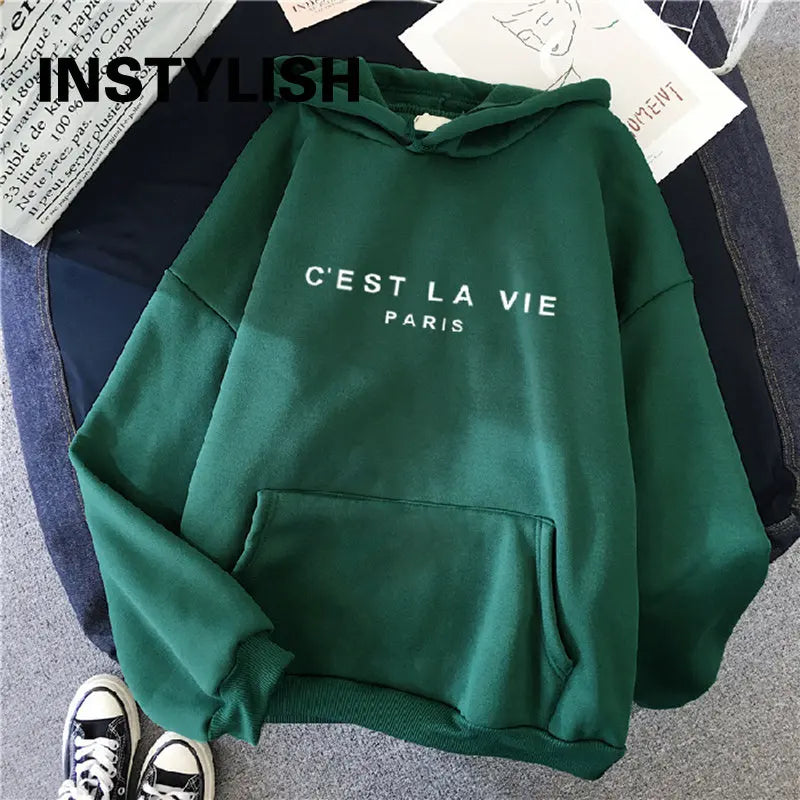 Frauen Casual Drucken Lose Hoodies Frühling Langarm Mit Kapuze Sweatshirt Harajuku Einfache Tops Faul Stil Pullover 2023 Streetwear