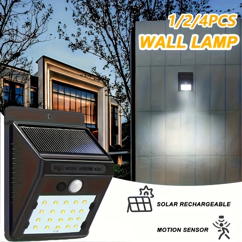 20 LED Solarleuchten für Außen mit 3 Modi, Wasserdichter Bewegungssensor, Sicherheitsbeleuchtung, LED-Wandstraßenlampe für Garten und Veranda