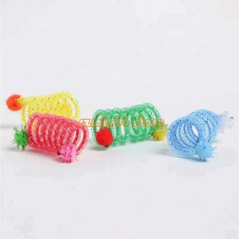 1 Stück bunte Spiralfedern mit Plüschball, Katzen-Kauspielzeug für drinnen und draußen, stimuliert die Neugier und das Spielen