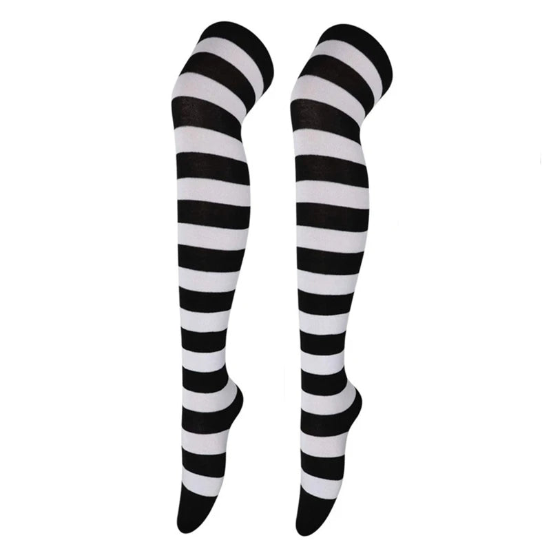 Frauen Gestreiften Druck Über Knie Lange Socken Oberschenkel Hohe Strümpfe für Weihnachten Halloween Anime Cosplay Kostüm Zubehör M6CD