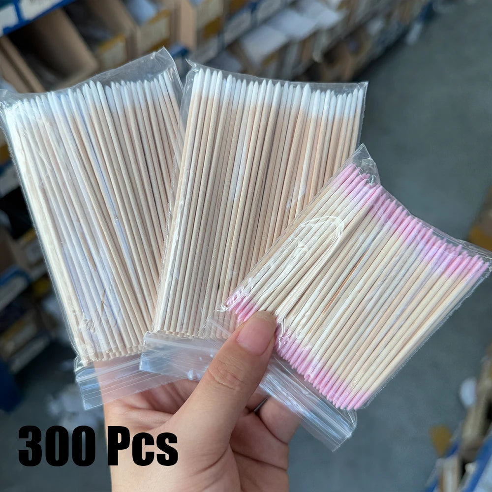 400 Stück rosa Doppelkopf-Nagelkunst-Nagelhautschieber-Entferner, 7 cm, orangefarbene Holzstäbchen, Wattestäbchen, sauberes Werkzeug für Nagel-Strass-Make-up