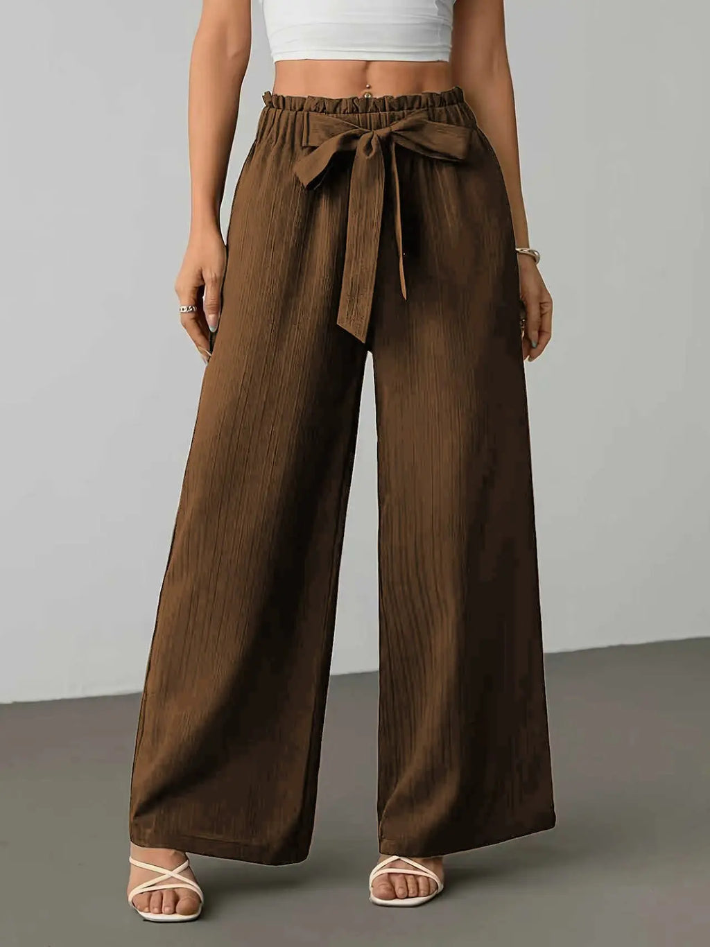 Damen-Hose mit hoher Taille und weitem Bein, fließende, strukturierte, lockere Freizeithose
