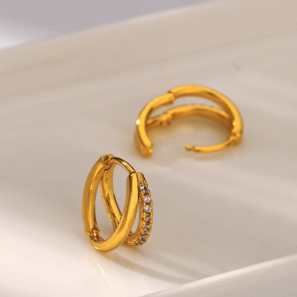 Edelstahl Kreis Ohrringe Für Frauen Gold Farbe Ästhetischen Zirkon Ohrring Hochzeit Weihnachten Mode Schmuck Zubehör Geschenk