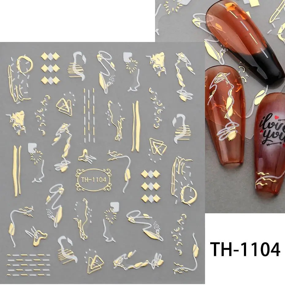 1PCS Schwarz Weiß Schmetterling Laser Nagel Aufkleber Y2K Nail art Dekoration Abstrakte Linien Bronzing Blumen Aufkleber Für Nägel