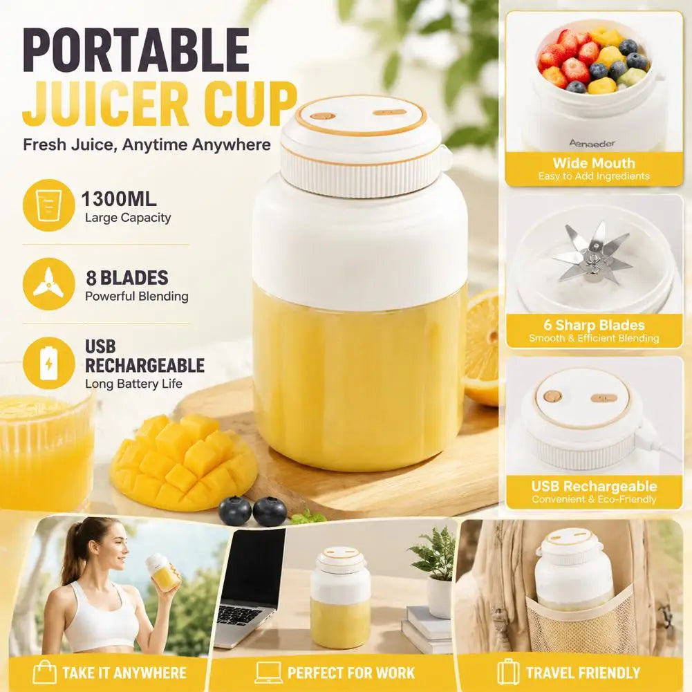 Tragbarer Mixer für Shakes und Smoothies Persönlicher Saftbecher Wiederaufladbarer Mini-Fruchtmixer mit Doppeldeckel für Reisen und Büro
