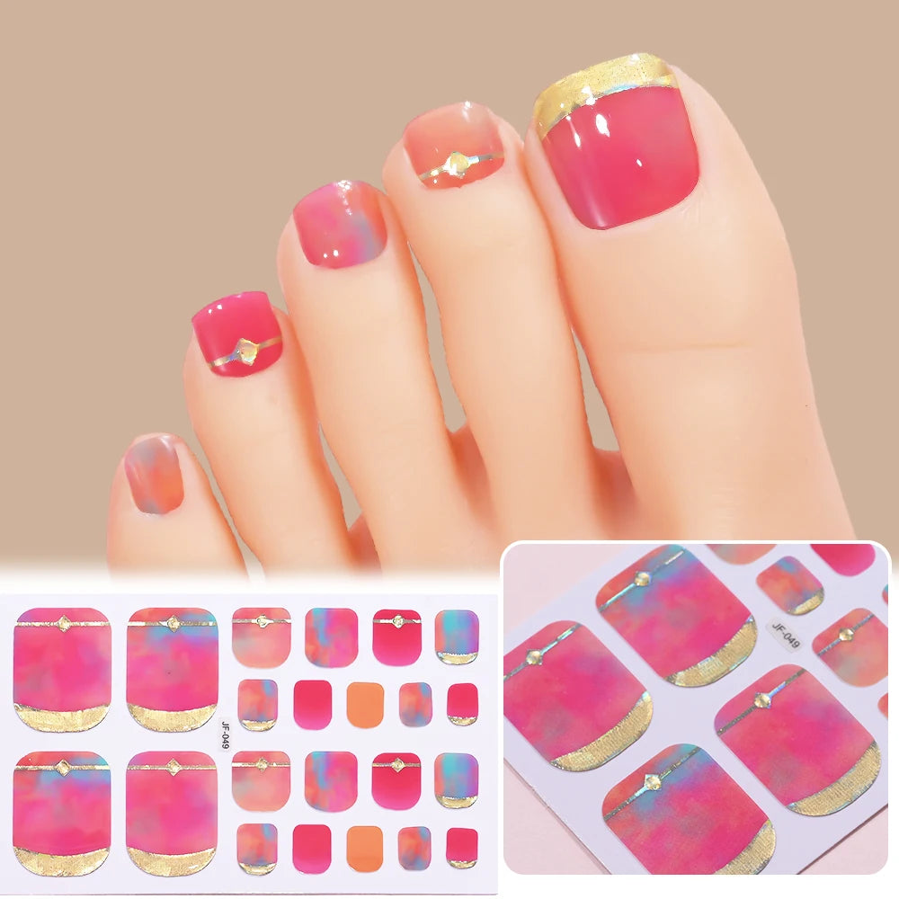 22 Tipps goldene Glitzer-Nagelaufkleber für Füße, 5 Farben, 11 Größen, vollständige Abdeckung, Fußkunst-Aufkleber, einfach zu erreichen, Zehen-Maniküre-Dekoration