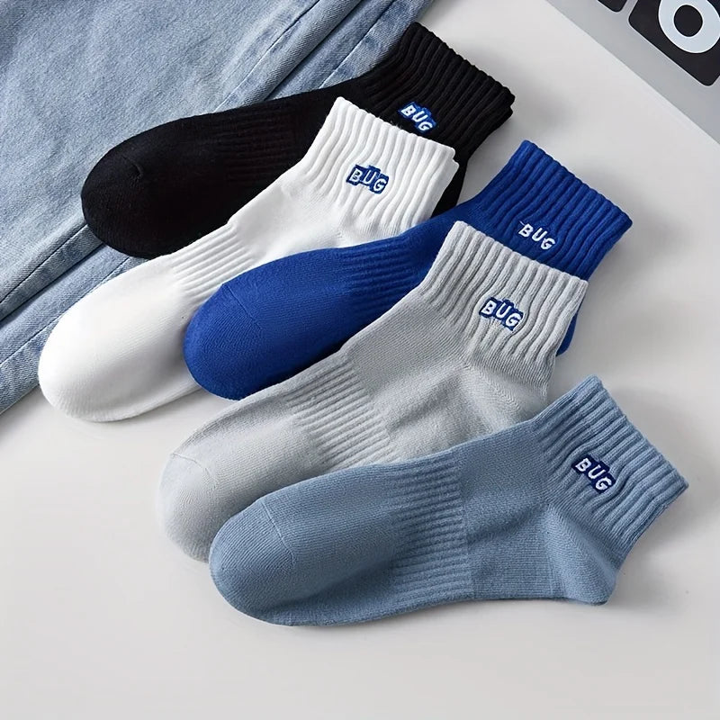 5 Paar Herren-Socken mit schlichtem, modischem Muster, geruchshemmend und schweißabsorbierend, niedrig geschnitten, bequeme, atmungsaktive Freizeitsocken für alle Jahreszeiten