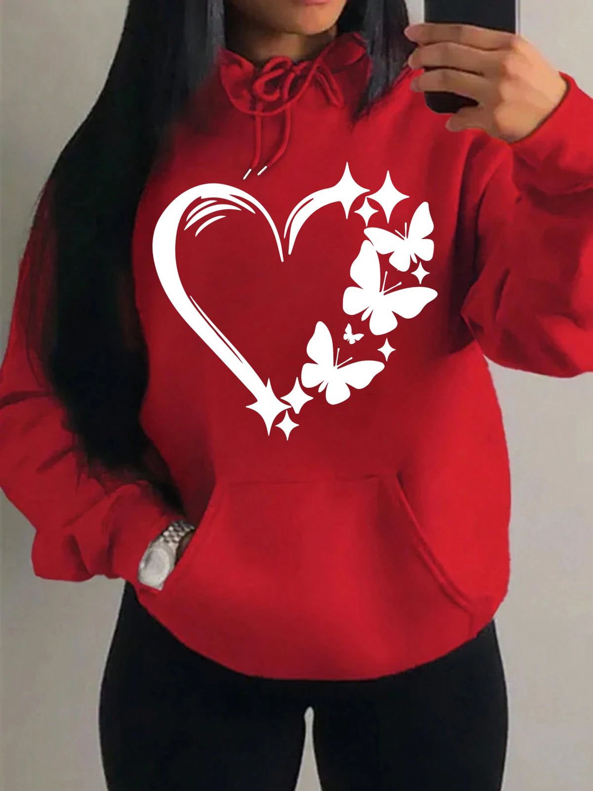 Kombination von Liebe und Schmetterling Hoody Plus Größe Frauen Hip Hop Herbst Hoodies Fleece Tasche Kleidung Vintage mehrfarbige Hoodie