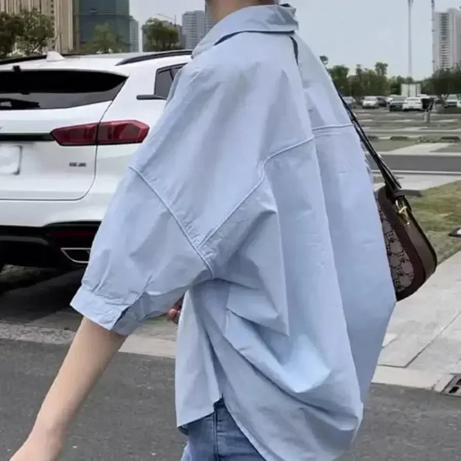 Baumwolle Mid-hülse Dünne Frau Bluse Shir, Sommer Neue Lose Mode Unregelmäßige Hemd Casual Urlaub Top Koreanische frauen Kleidung