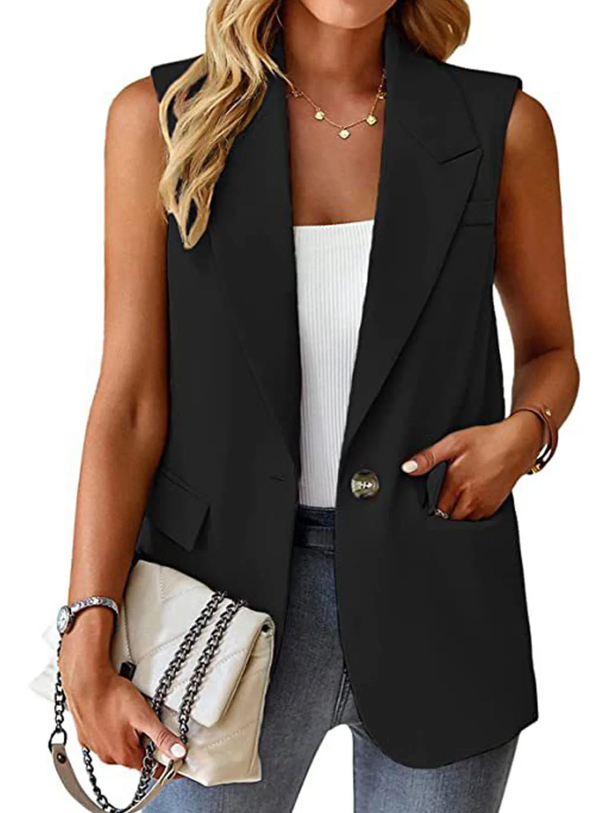 2025, ärmellose Blazer-Weste für Damen, lässige Büroweste, schmale Passform, Frühlings- und Sommer-Cardigan, Top, elegante Arbeitskleidung, Jacke