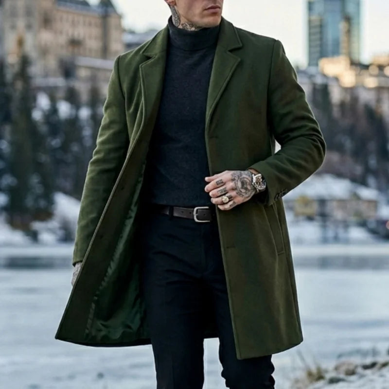 Neuer Winter-Herrenmantel aus Mischgewebe - Einreihiger Verschluss |   Business-Casual & Street-Ready Anzugjacke für Herren Winter