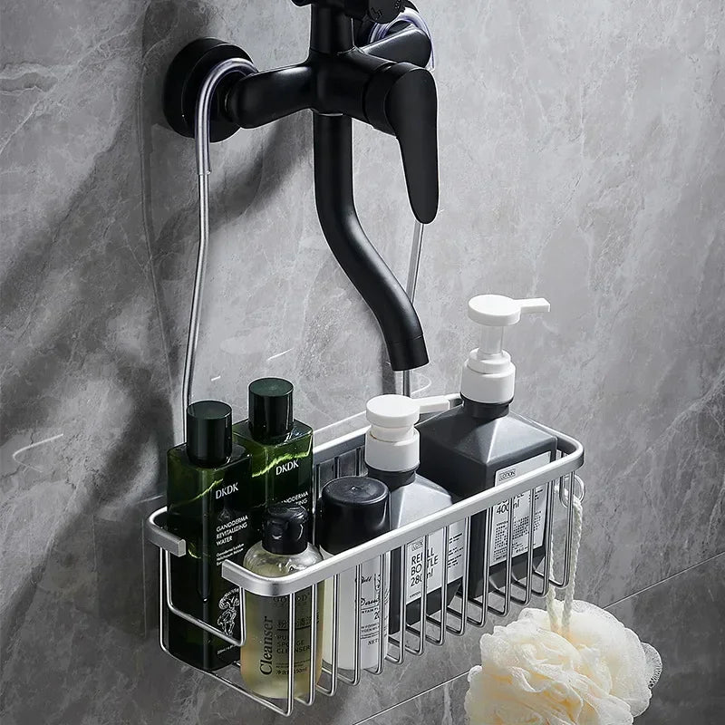 Badezimmerregal aus Aluminium ohne Bohren, Duschregal, Shampoo-Halter, Korb, Aufbewahrungsorganisator, Badezimmerzubehör