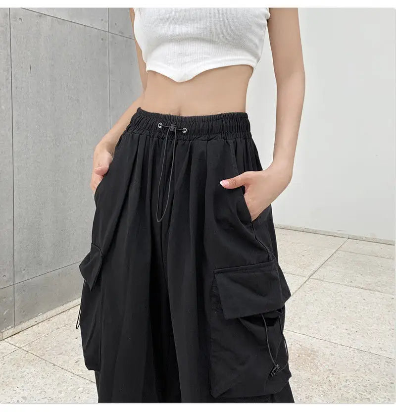 2025, lässige Jogger-Tech-Hose für Damen, solide Hose mit niedriger Taille, Kordelzug, weites Bein, Baggy-Hose, Y2k-Streetwear, Übergröße, Jogginghose