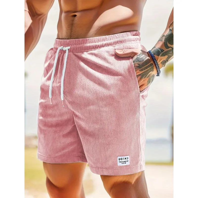 Sommer Cord-Shorts für Herren, dünn, schnelltrocknend, einfarbig, lässige Sport-Jogging-Shorts, locker geschnitten, 5-Punkte-Shorts über dem Knie, Cargo-Hose