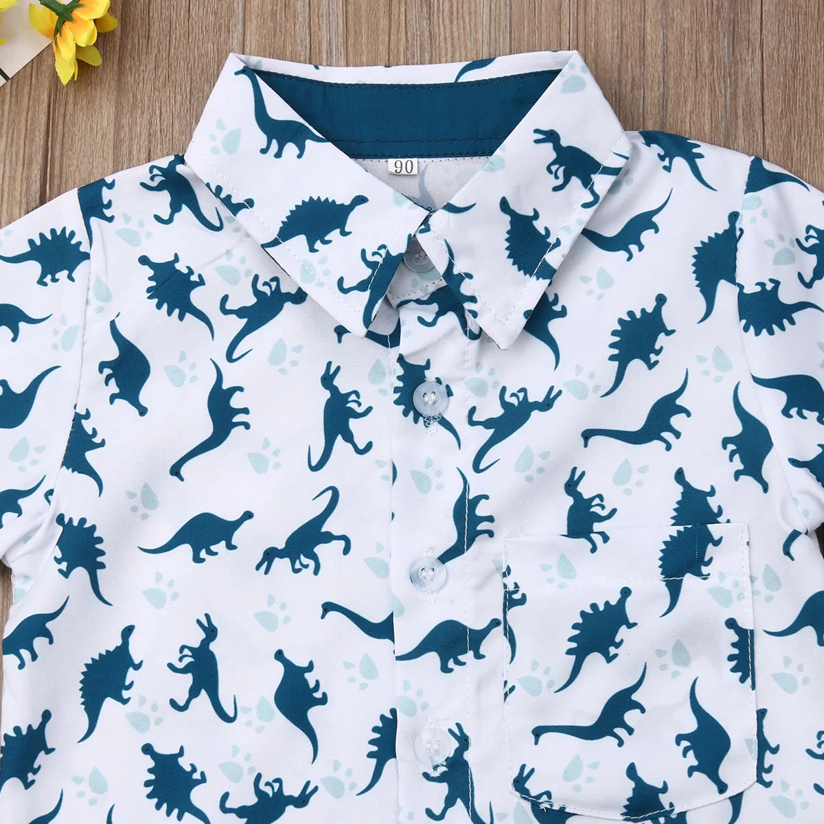 Sommer Kinder Kleidung Set Infant Cartoon Dinosaurier Druck Kurzarm Shirt + Einfarbig Shorts Kind Kleinkind Jungen Outfit