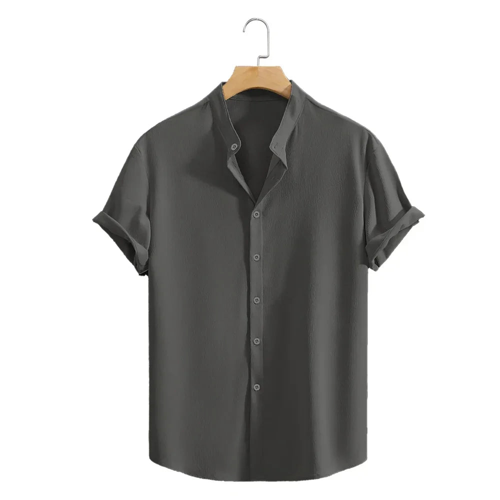 Sommer Männer Casual Henley Hemd Kurzarm Grundlegende T Shirt Baumwolle Einfarbig Taste Atmungsaktive Top Strand Oversize-Shirt Mann