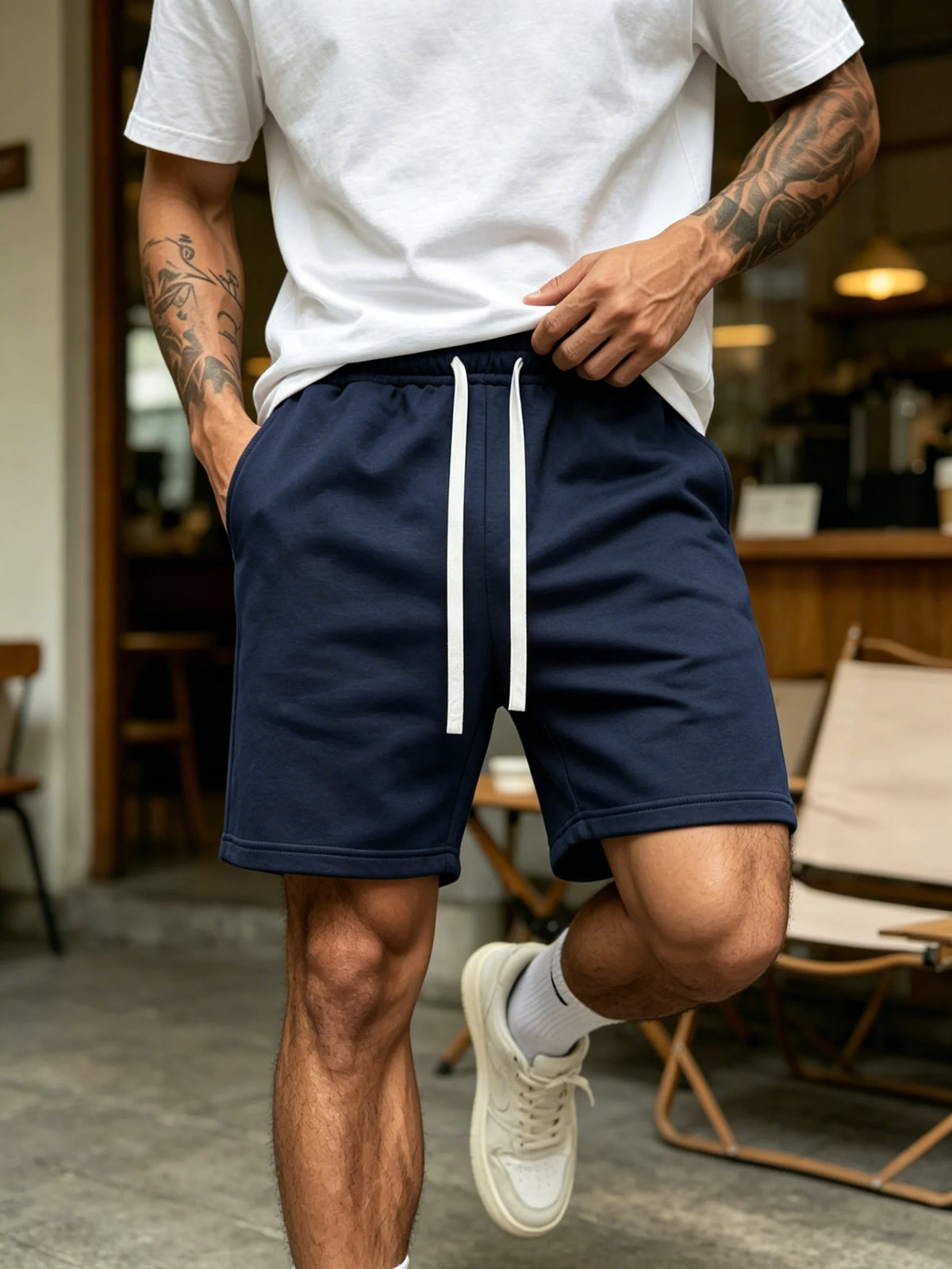 Sommer Herren Dunkelgraue Schnürlose Lounge-Shorts Elastischer Hoher Bund Weicher Strickstoff Lose Taschen Tägliche Freizeit-Gym-Shorts