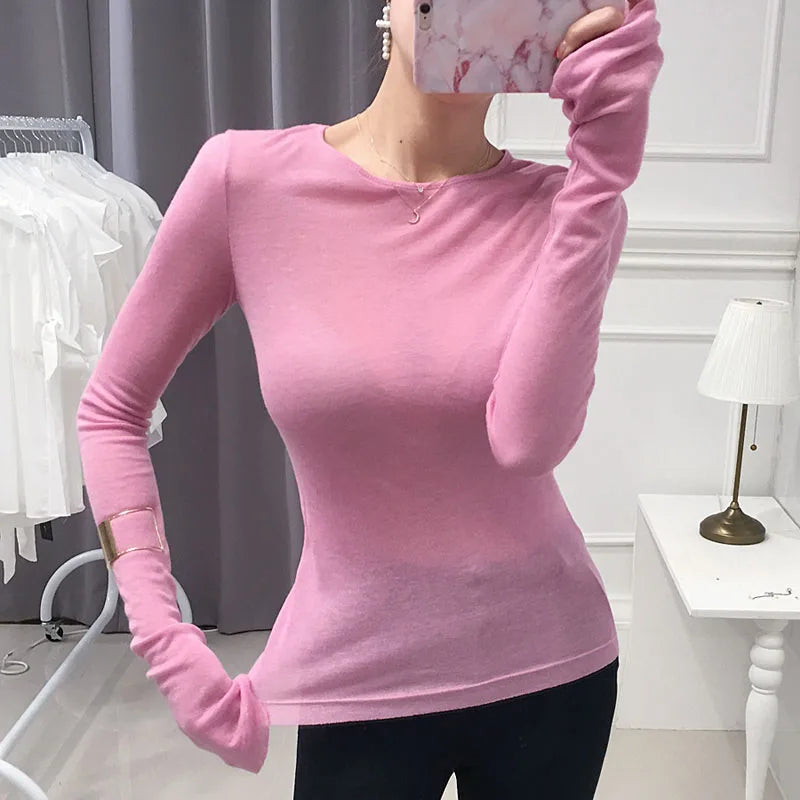 Shintimes Sexy Shirt Frauen T-Shirt Langarm Koreanischen Stil Dünne Grundlegende Elastizität T-shirt Top Frauen Kleidung T Shirt Femme