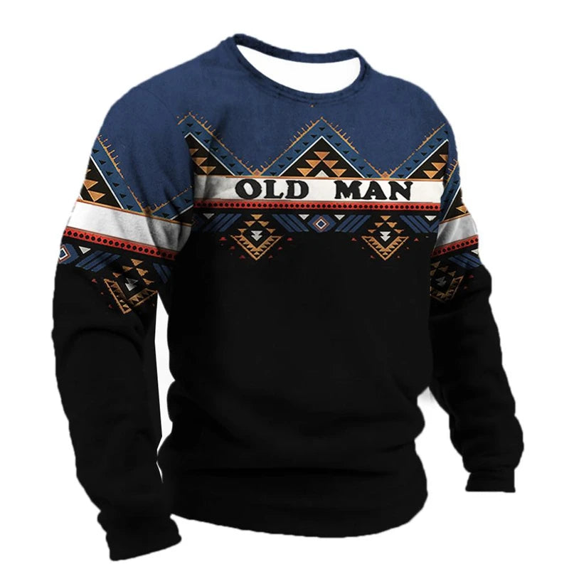 Vintage Ethnic Style Graphic Sweatshirts Spring Autumn Fashion Casual Long Sleeve 3D Printed Tops Loose Streetwear Mens Clothing