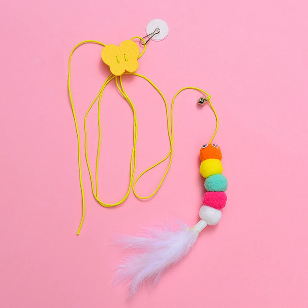 Pet Teasing Stick Kätzchen Selbst Hallo Elastische Seil Katze Spielzeug Feder Glocke Teasing Stick Hängen Schaukel Spielzeug