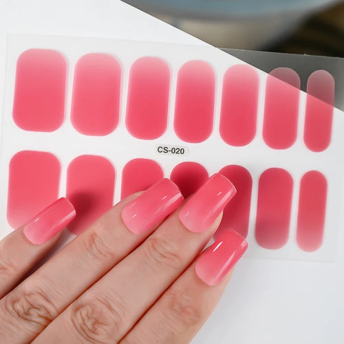 14 Tipps/Blatt Rosa Gel-Nagelaufkleber mit vollständiger Abdeckung, halbgehärtete UV-/LED-Lampe, Nagellackverpackungen, langanhaltende selbstklebende Maniküre-Spitze