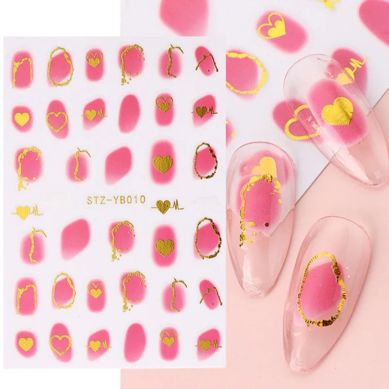 1PCS Schwarz Weiß Schmetterling Laser Nagel Aufkleber Y2K Nail art Dekoration Abstrakte Linien Bronzing Blumen Aufkleber Für Nägel