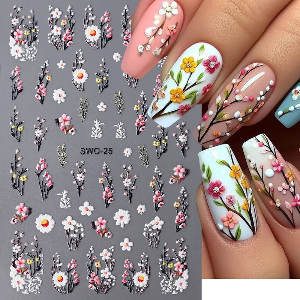 1 Stück 3D Lavendel Blumen Aufkleber für Nägel Frühling Sakura Blumenblätter Selbstklebende Slider Abziehbilder Kunst Maniküre für Dekoration