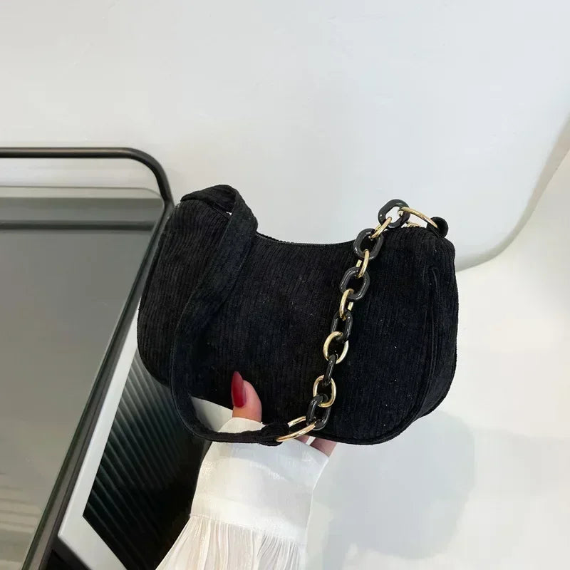 1PC Mode Vintage frauen Handtaschen Cord Unterarm Tasche Casual Frauen Schulter Taschen Einfarbig Zipper Weibliche Handtasche Kupplung