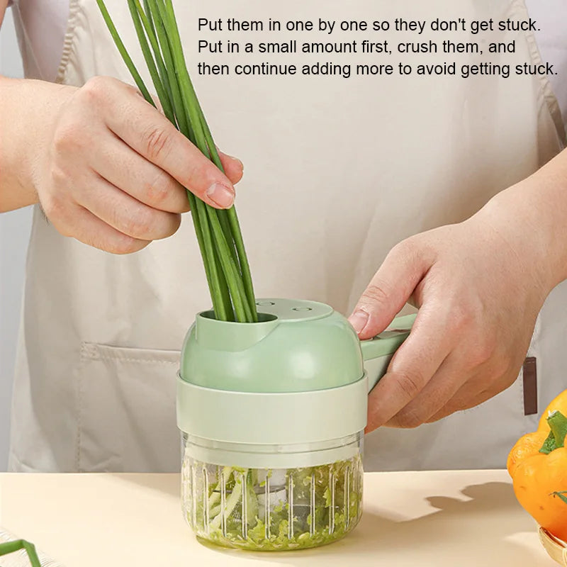 4in1 Elektrische Gemüse Cutter Hause Handheld Drahtlose Elektrische Knoblauch Stampfer Lebensmittel Chopper Fleischwolf Obst Schäler Lebensmittel Slicer