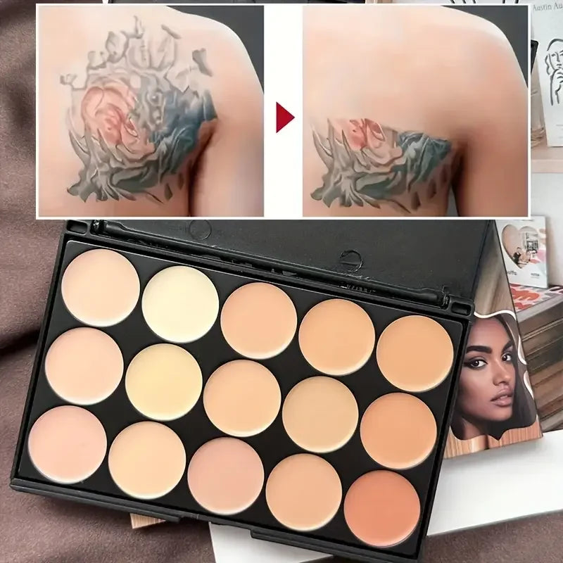 15-Farben-Gesichts-Concealer-Tarncreme, wasserdicht, zum Abdecken von Gesichtsunreinheiten, Augenringen, Sommersprossen, Narben, mit Aufhellung