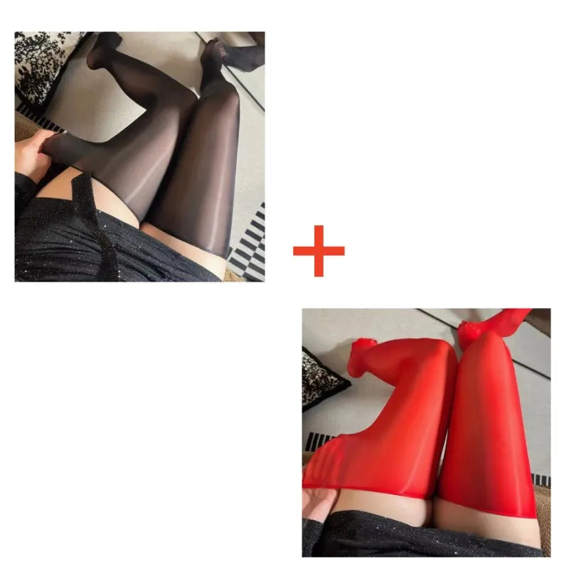 Öl glänzende Oberschenkel hohe Strümpfe Frauen Sexy dehnbare Nylon über Knie lange Socken 8D ultradünne transparente Medien