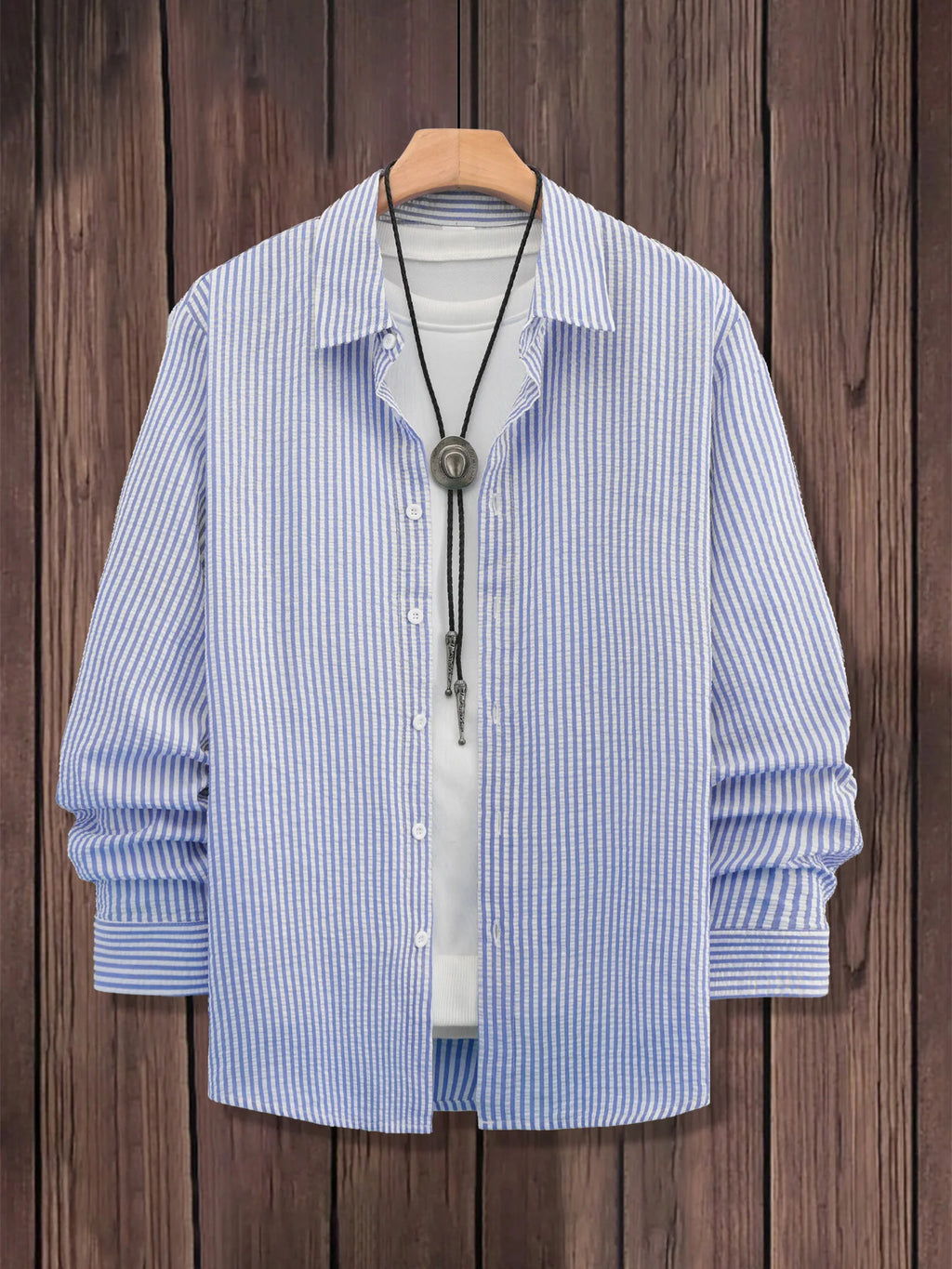 Herren Blau-Weiß Gestreiftes Seersucker-Hemd, Vielseitig für Sommer Casual & Pendeln