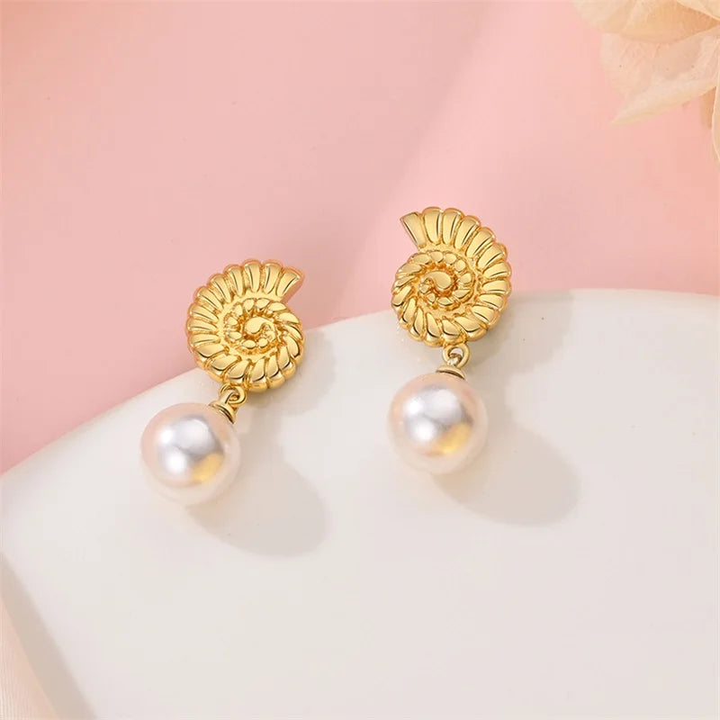Luxus Goldene Muschel Seestern Perle Ohr Studs 925 Silber Schmetterling Herzförmige Anhänger Perle Ohrringe Für Frauen Partei Schmuck