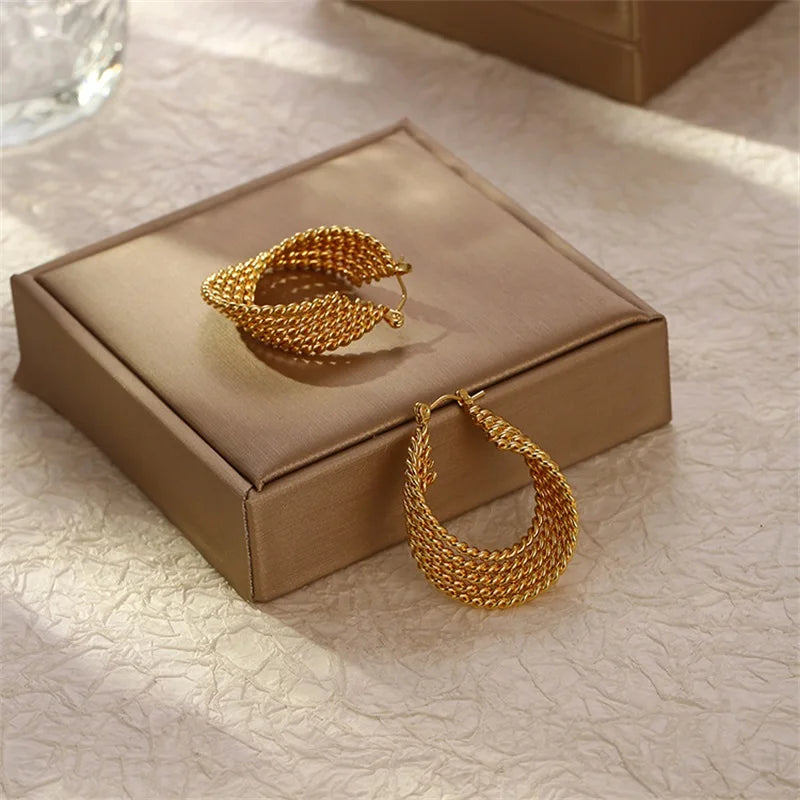 EILIECK 316L Edelstahl Metall Gold Farbe Hoop Ohrringe Für Frauen Trendy Hochwertige Wasserdichte Ohr Clips Schmuck Geschenk