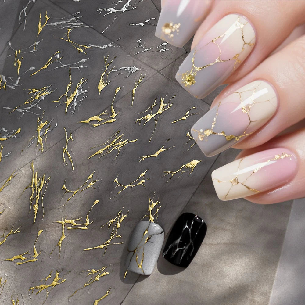 5D Gold Marmor Textur Bronzing Nail Art Aufkleber 5 Farben Unregelmäßiges Marmormuster Nagelaufkleber Einfaches Liniendesign Nagelzubehör