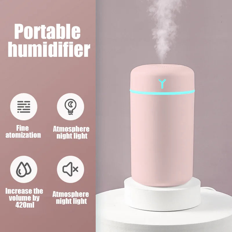 Tragbarer 420ml Luftbe feuchter Aroma öl Luftbe feuchter für Heimauto USB Cool Mist Sprayer mit bunten weichen Nachtlicht reiniger