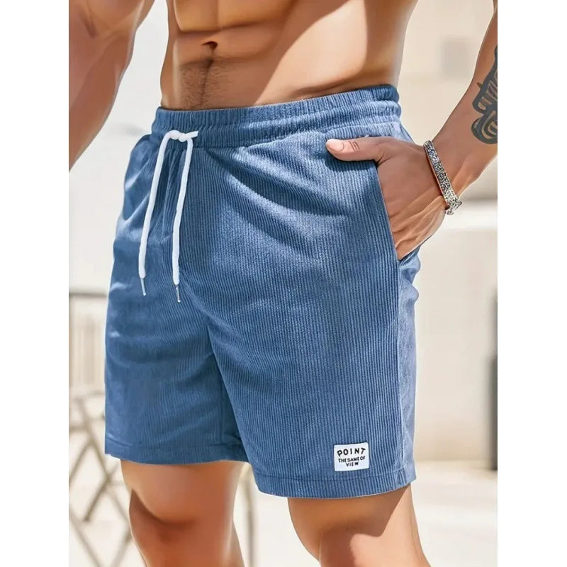 Sommer Cord-Shorts für Herren, dünn, schnelltrocknend, einfarbig, lässige Sport-Jogging-Shorts, locker geschnitten, 5-Punkte-Shorts über dem Knie, Cargo-Hose