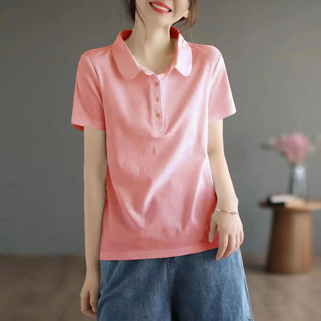 Sommer einfarbig College-Stil Sport Polos hirt neues Hemd Kragen kurz ärmel ige T-Shirt für Frauen