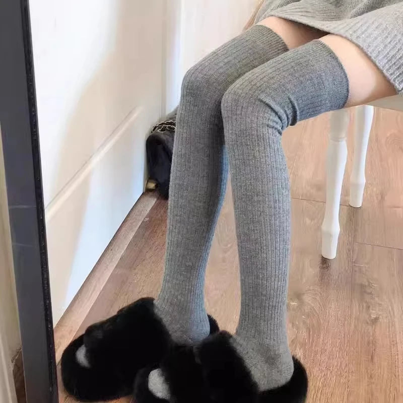 Neue Winter Einfarbig Oberschenkel Hohe Strümpfe Frauen Trendy Casual Über Das Knie Weibliche Lange Socke Thermische Warme Baumwolle Rohr Leggings