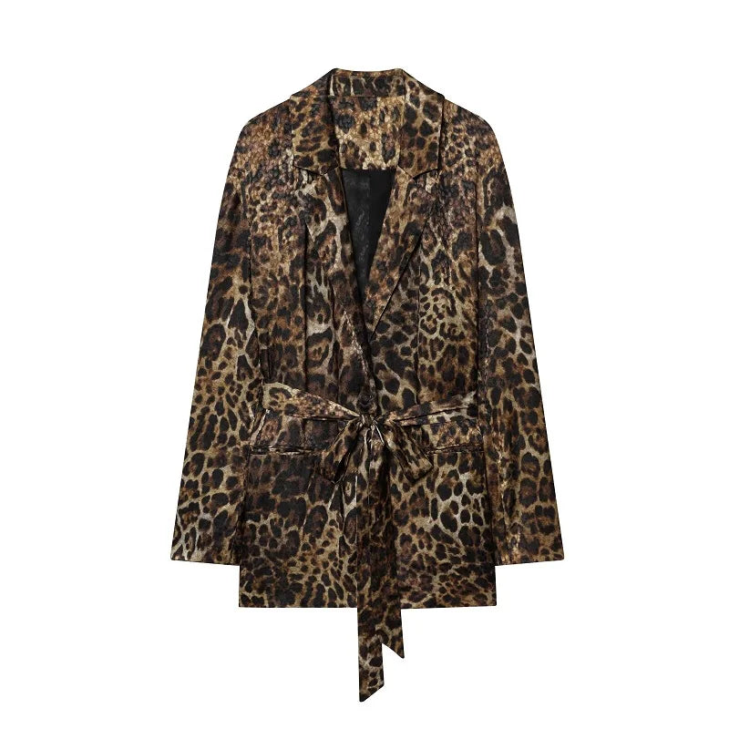 MUJER Blazer mit Leopardenmuster, Damen-Outfit, gerades Bein, Hosen-Sets für Damen, 2-teilig, Jacquard-Büro-Blazer, Damen-Hosenanzug